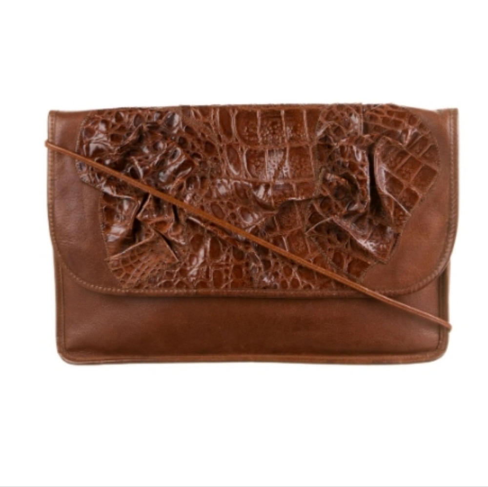 Vintage Carlos Falchi Leather Karung Trimmed Crossbody Bag